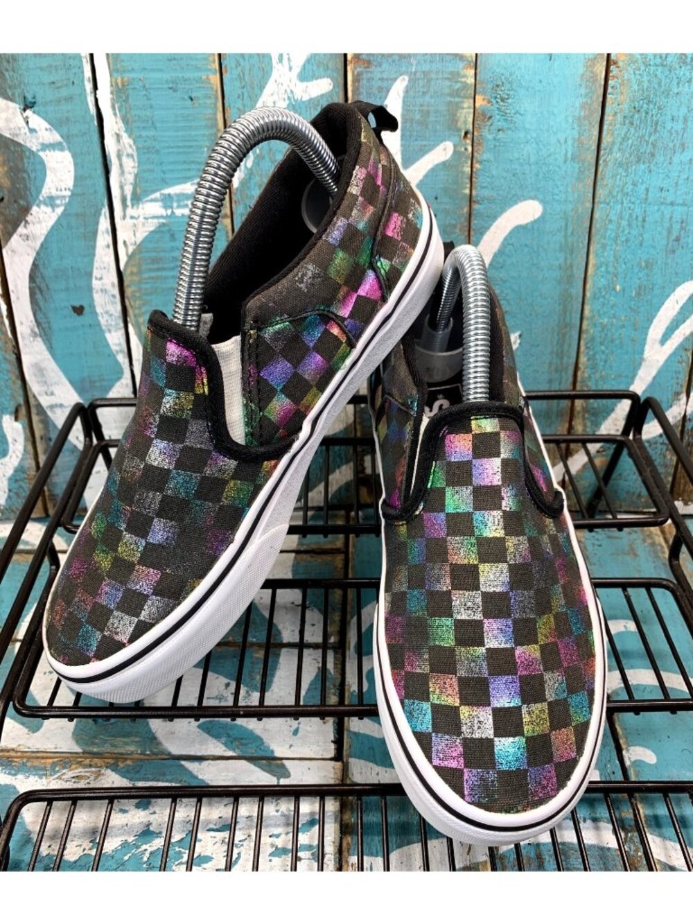 Vans Missy Multi color MonoChrome Checkered Slip On Shoes Youth 4/Womans 5.5 EUC